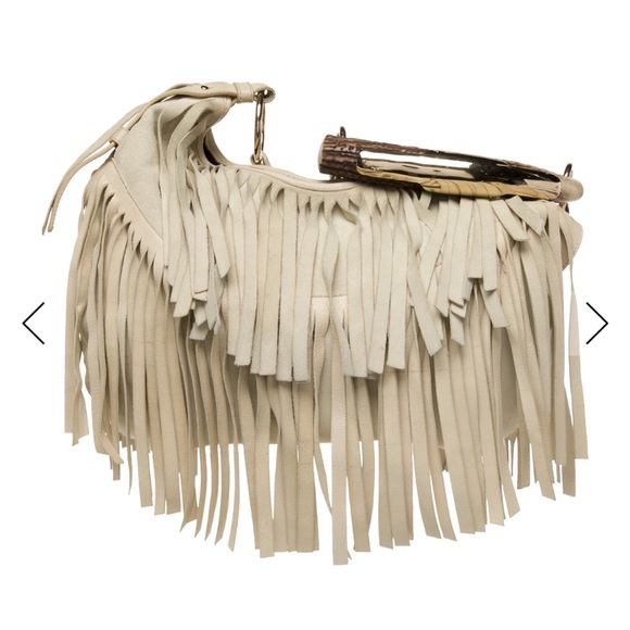 Yves Saint Laurent Handbags - Rare Yves Saint Laurent Rive Gauche Beige Fringe Suede Mombasa Shoulder Bag